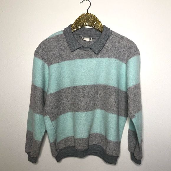 Vintage Tops - Vintage Randy Hall Fleece Rugby Stripe Pullover Sweatshirt L